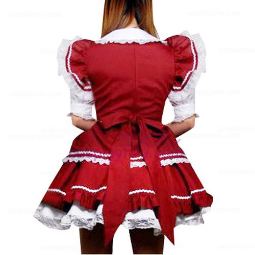 Laço vermelho e branco aparado Lolita vestido de Cosplay