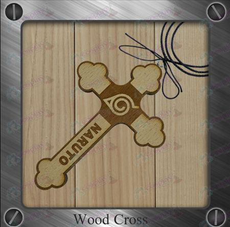 Naruto - Konoha marca colar de cruz de madeira