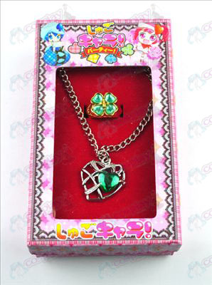 Shugo Chara! Acessórios colar em forma de coração + anel (verde)