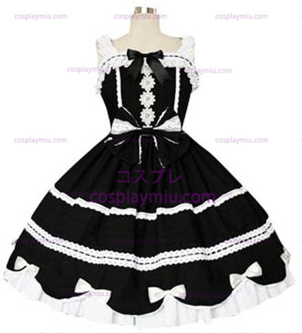 Preto e Branco Vestido Gothic Lolita Cosplay