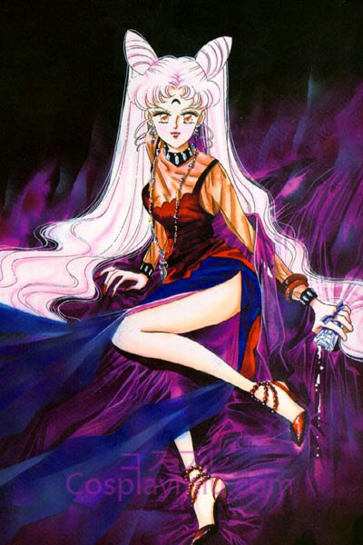 Sailor Moon Lady Preto Longo Peruca Cosplay Rosa